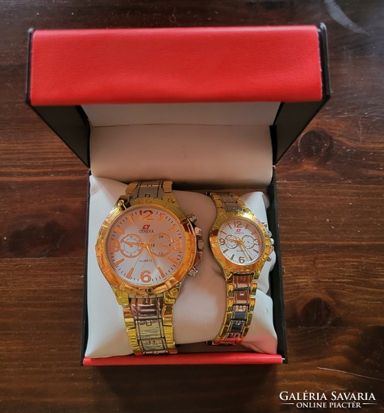 Geneva new elegant wristwatch, men's and women's together or separately, in a decorative box. Please also watch the video!