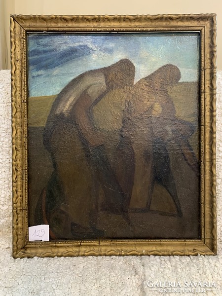 Szántó vető parasztok olajfestmény 52x62 cm