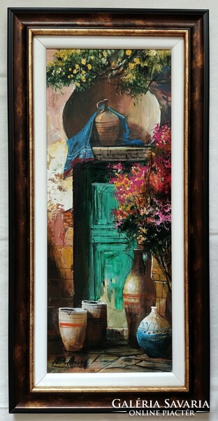 VÉGSŐ ÁR! DEC. 18-IG ÉL! Adilov Alim "Citromfa árnyékában" c. festmény szép keretben ingyen postával