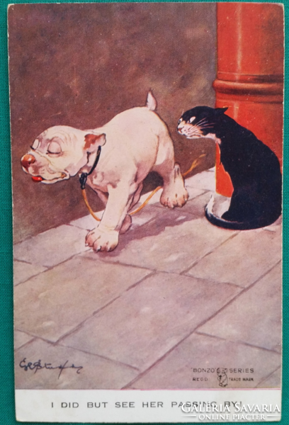Humoros Bonzo kutya sorozat " 915 " -  " Láttam elhaladni ! " - postatiszta képeslap