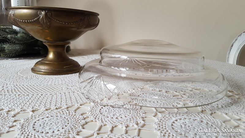 Gyönyörű ezüstözött réz asztalközép,kínáló üvegbetéttel