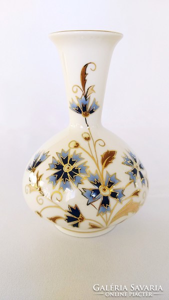 Zsolnay long-necked cornflower vase. Flawless! (No.: 23/191.)