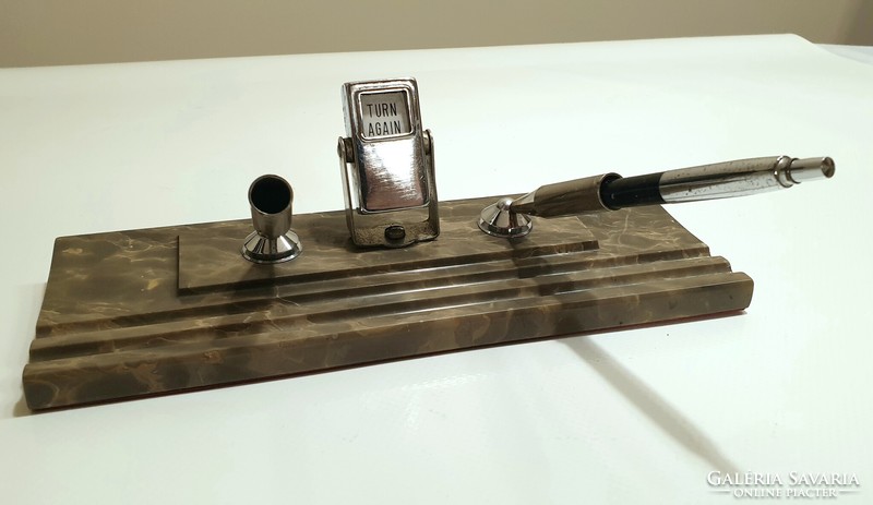 Art deco asztali tolltartó, forgatható öröknaptárral