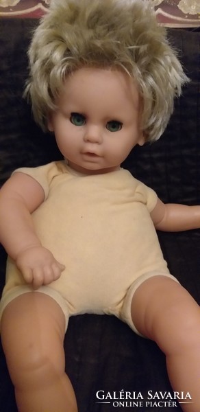German toy doll with retro battery and disk 60 cm
