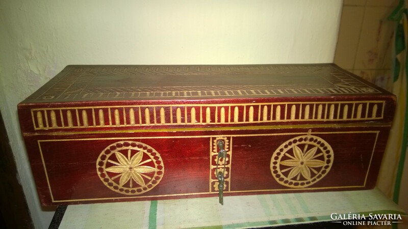 Carved wooden chest-box for storing small things 30x12x8.5 cm