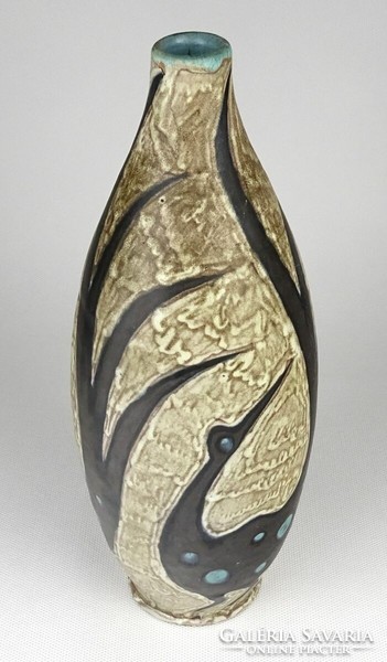 1P257 old Gorka Lívia ceramic vase with three birds 26.5 Cm