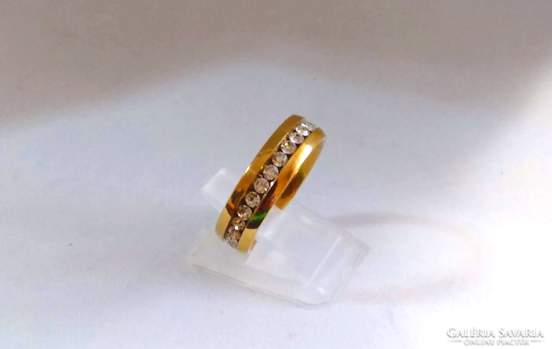 Gold colored stainless steel zircon stone ring