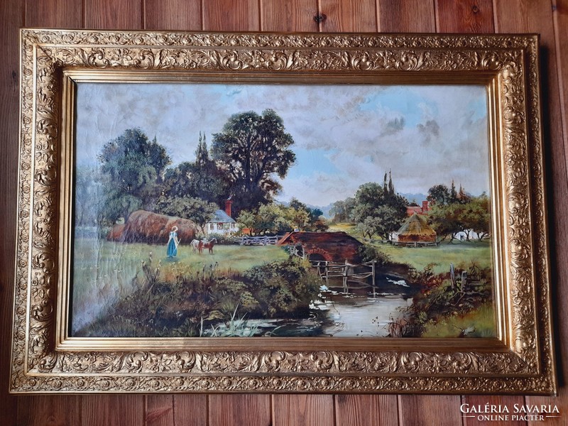 Large antique romantic painting, c. V. 900 With marking, 60 x 95 cm