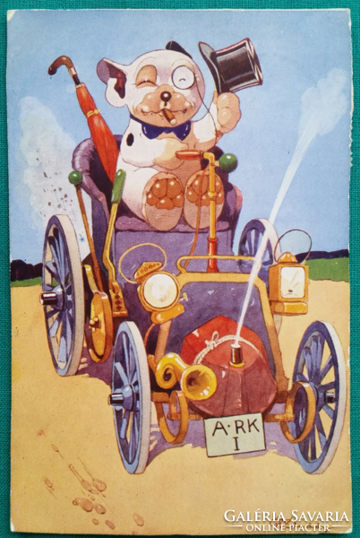 Humoros Bonzo kutya sorozat  " 2696 " vágott szélű futott képeslap