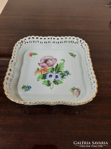 Herend porcelain flower pattern openwork rectangular serving bowl