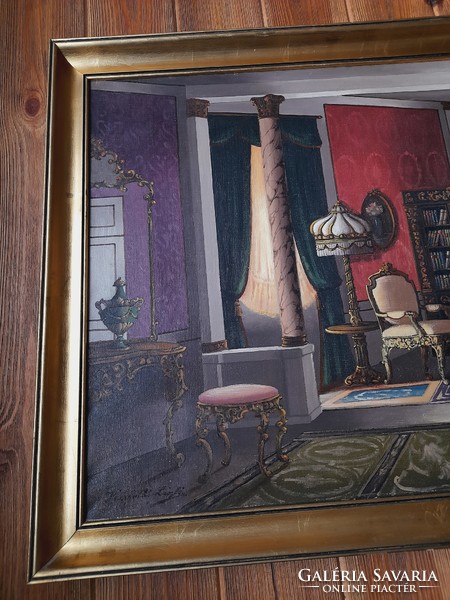 László Kárpáthy, interior, room interior, painting, 60 x 80 cm