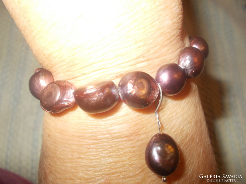 Genuine cultured pearl biwa flexible bracelet with string