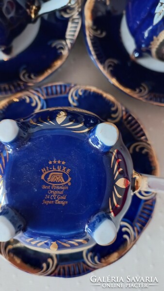 Japanese cobalt blue scene, 24.K. Gold-decorated porcelain tea set in a box