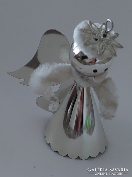 Old glass Christmas tree ornament silver angel lamétte glass ornament