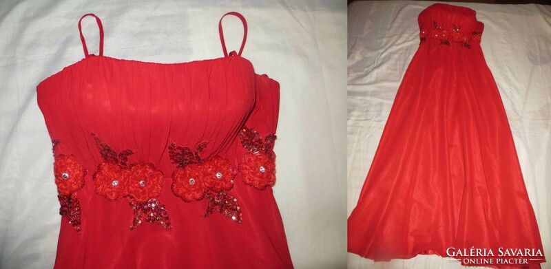Piros pántos maxi ruha mellbetétes 38-s hossza:145 cm mb:93 cm