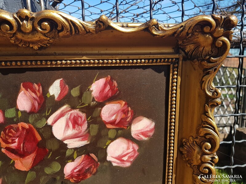 Murin Vilmos jelzéssel: Nívósan restaurált olaj, vászon 31 x 40,5 cm, festmény, rózsa csendélet