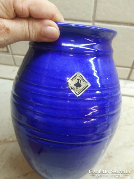 Blue ceramic ornament, vase for sale!! Ceramic vase by a Hungarian industrial artist., Köcsög