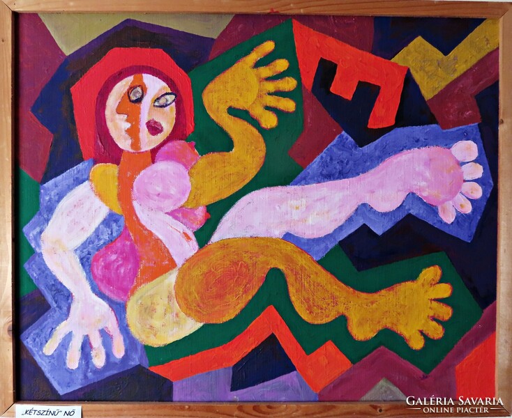Bartos Endre – „KÉTSZÍNŰ” NŐ (plusz VÁZLAT), 2005, 80×100 cm, falemez, akril