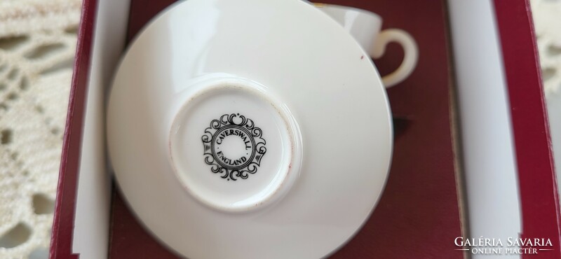 English Caverswall miniature porcelain cup with coaster issued for Prince Andrew's 21st birthday