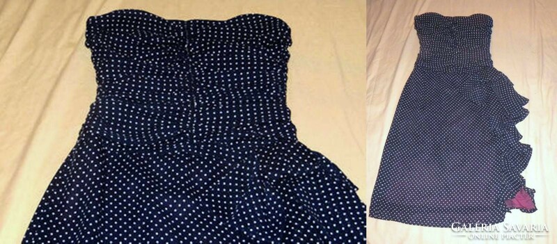 Dark blue white polka dot muslin dress laura phillips h: 91 cm mb: 80 cm 10s