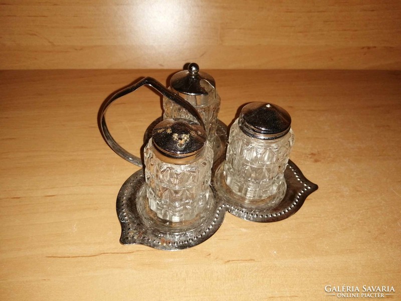 Asztali üveg sószóró borsszóró paprikatartó fém tartón (36/d)