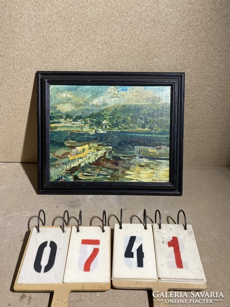 Janisch szignóval festmény, kikötő, olaj, vászon, 40 x 32 cm-es