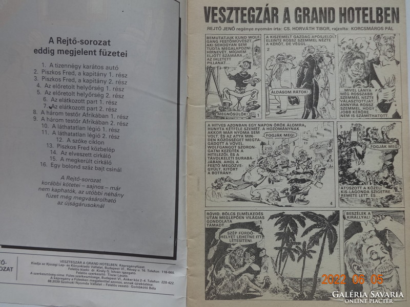Rejtő-sorozat: A Vesztegzár a Grand Hotelben - képregény Korcsmáros Pál rajzaival