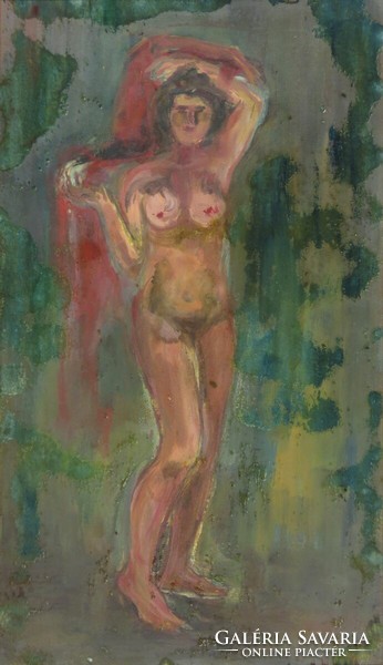 Hungarian artist around 1970: female nude in a towel