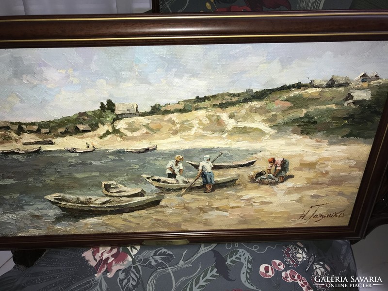 Wonderful Volga landscape. Oil on canvas 35x70 cm