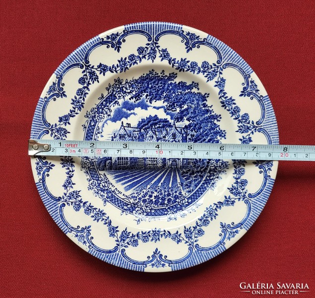 Ironstone angol jelenetes kék porcelán tányér
