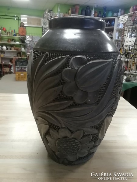Retró fekete kerámia váza