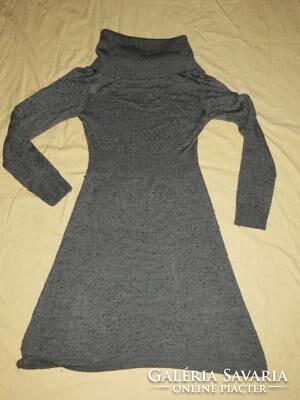 H&m gray knitted hooded turtleneck long sleeve dress