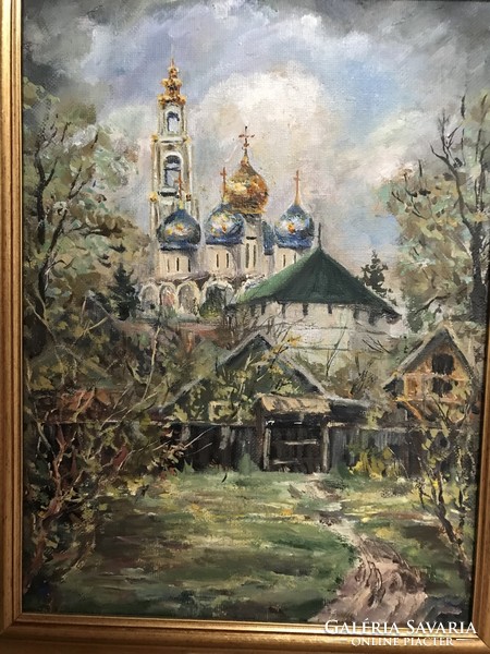Orosz? Ukrán ? festőművész : Tájkép ortodox templom tornyokkal