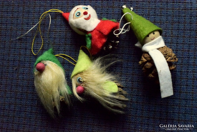 4 pieces of old cone gnome, Santa Claus, elf handmade Christmas tree decoration