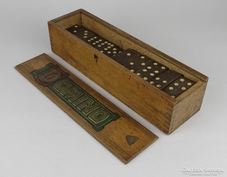 1P775 old traditional wooden domino set in original box