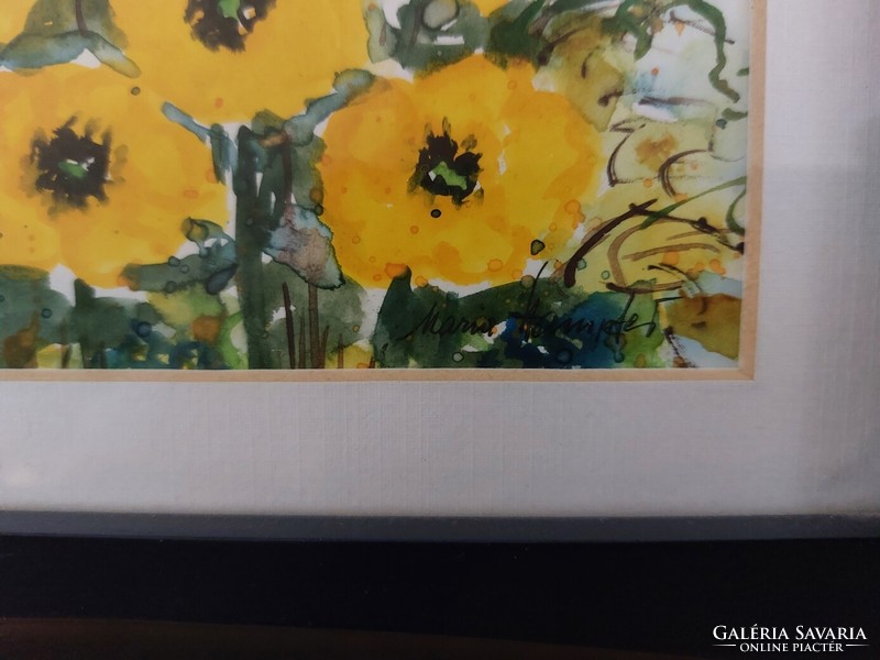 (K) Kis virágcsendélet festmény 21x16 cm kerettel. Marista szignóval, hátulján írás.