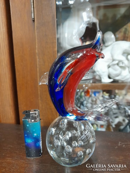 Murano solid glass jumping dolphin fish figure. 18.5 Cm.