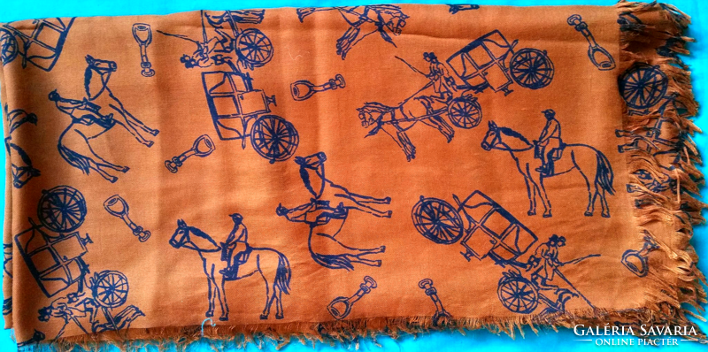 Brown women's equestrian soft fringed scarf, shawl 100 x 100 cm