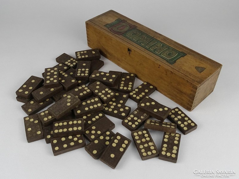 1P775 Régi hagyományos fa dominó készlet eredeti dobozában