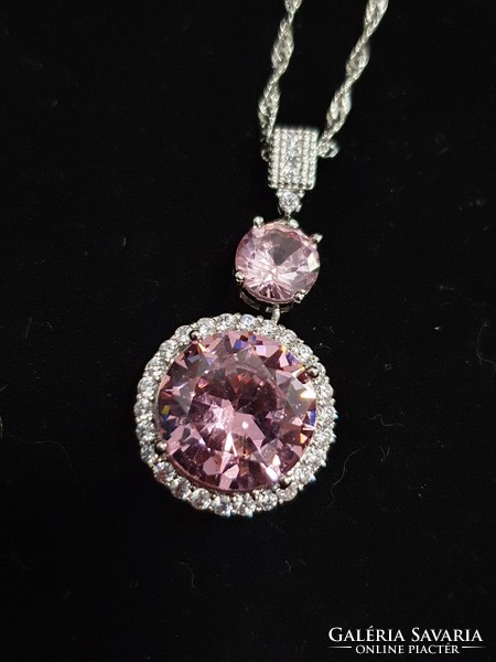 Half price! Miracle! Pink zirconia earrings and necklace set, marked platinum (pt950) included