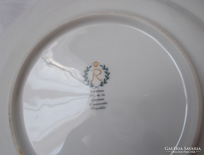 Gold-plated, rose-patterned East German deep plate