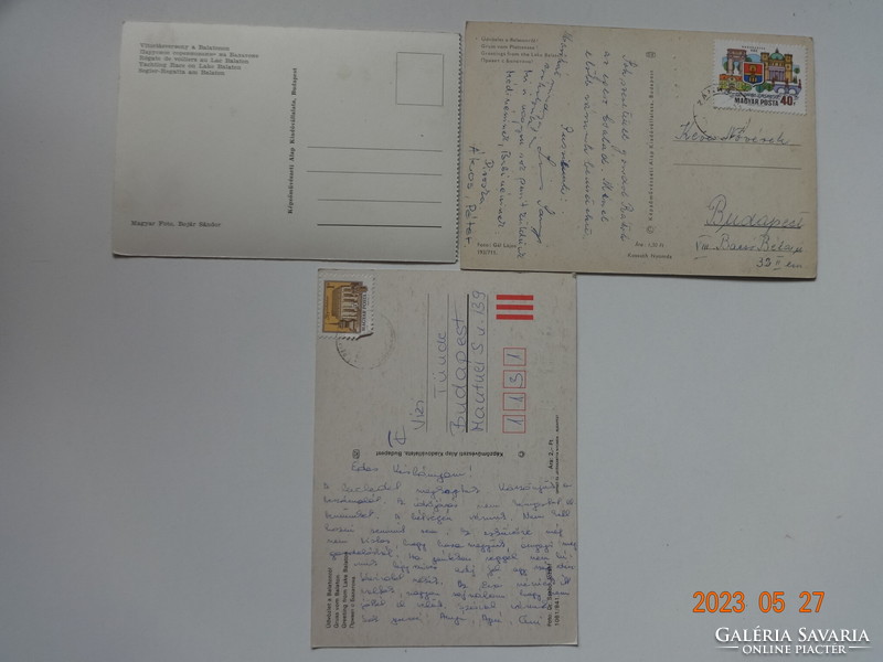 3 old postcards together: sailboats on the Balaton