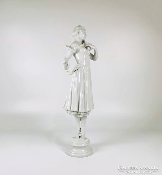 Herend harpist's muse, white porcelain figure 34 cm., Flawless! (D010)