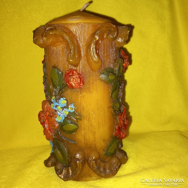 Handmade, floral, old large candle. Decoration.