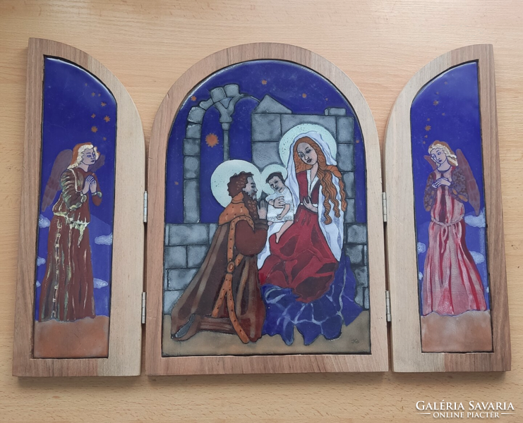 Hard Gisella: Bethlehem manger iii. Triptych fire enamel