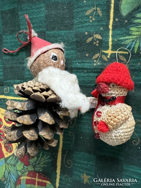 Mikulás és hóember régi kézműves karácsonyfadíszek