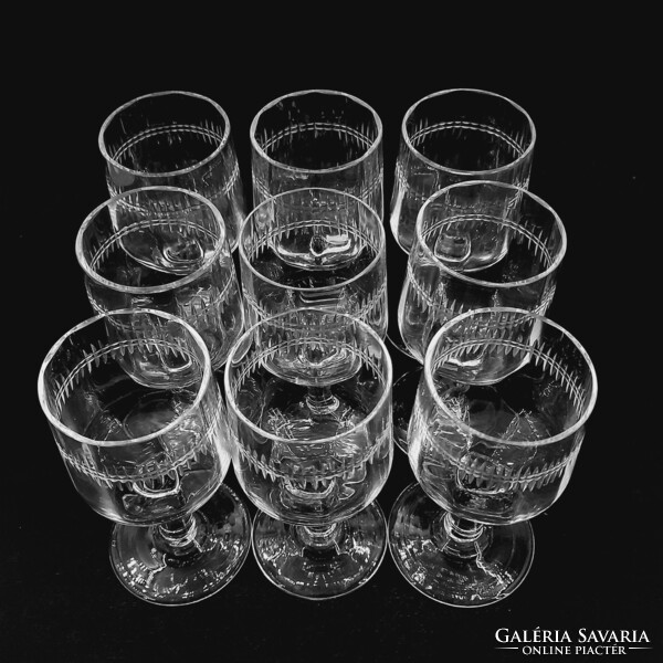 Old glass liqueur glasses, 9 in one