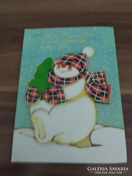 Old, large, 3D, musical Christmas postcard (unfortunately no longer played), openable, with snowman