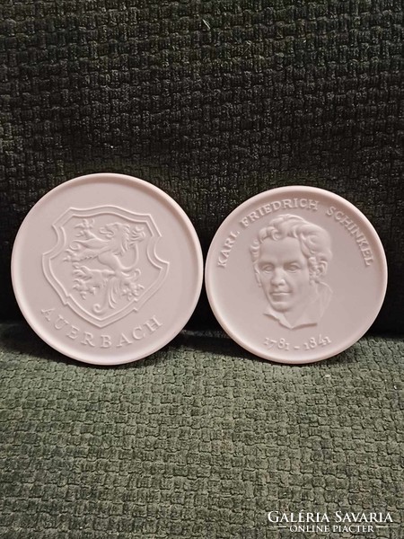 Meissen biscuit porcelain commemorative medal plaque 2 pcs