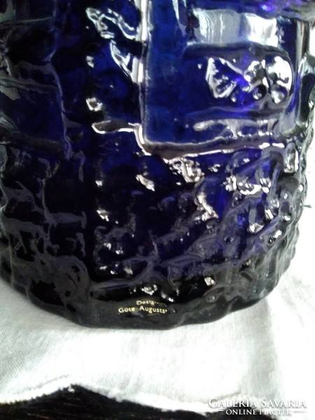 Svéd Ruda Glassnak Göte Augustsson designer tervezte jelzett kék váza az 1960-as évekből!